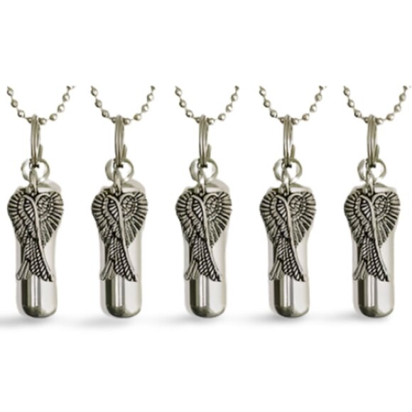 Special Set of FIVE Silver Angel Wings CREMATION URN Necklace - Picture 1 of 8